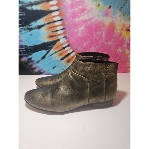 Cole Haan Allen Bootie Zip Ankle Boots Women's 9.5 Black Gold Burnished Metallic - Picture 5 of 10